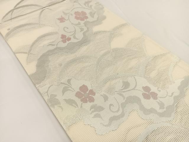平和屋着物*夏物 六通柄袋帯 道長花唐草文 銀糸 正絹 逸品 BAAV7143yc