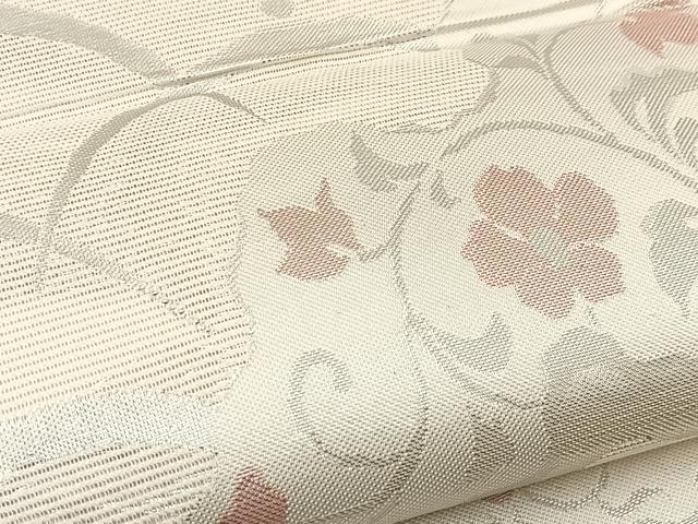 平和屋着物*夏物 六通柄袋帯 道長花唐草文 銀糸 正絹 逸品 BAAV7143yc