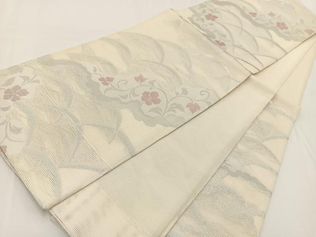 平和屋着物*夏物 六通柄袋帯 道長花唐草文 銀糸 正絹 逸品 BAAV7143yc