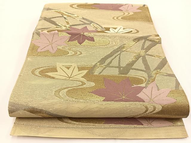 平和屋着物*夏物 六通柄袋帯 竜田川 金銀糸 正絹 逸品 未使用 BAAV7148yc