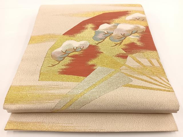 平和屋着物●爪掻き本綴れ 太鼓柄袋帯 扇面松文 金銀糸 正絹 逸品 BAAV7175yc
