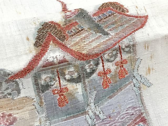 平和屋着物●両面 太鼓柄袋帯 結城紬地 刺繍 祇園祭 金銀糸 正絹 逸品 BAAV7178yc