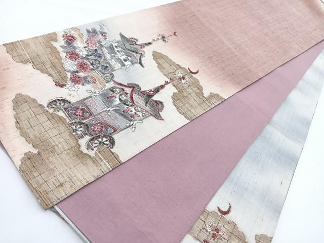 平和屋着物●両面 太鼓柄袋帯 結城紬地 刺繍 祇園祭 金銀糸 正絹 逸品 BAAV7178yc