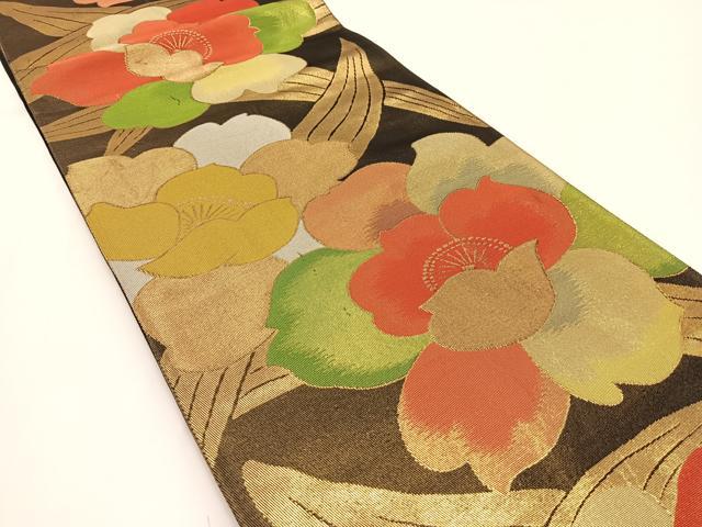 平和屋着物◎六通柄袋帯 草花文 金糸 正絹 逸品 BAAV7184yc