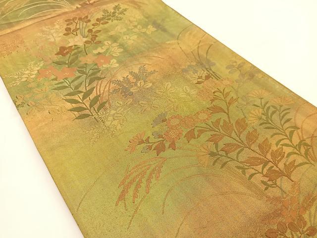 平和屋着物◎六通柄袋帯 秋草文 金糸 引箔 正絹 逸品 BAAV7192yc