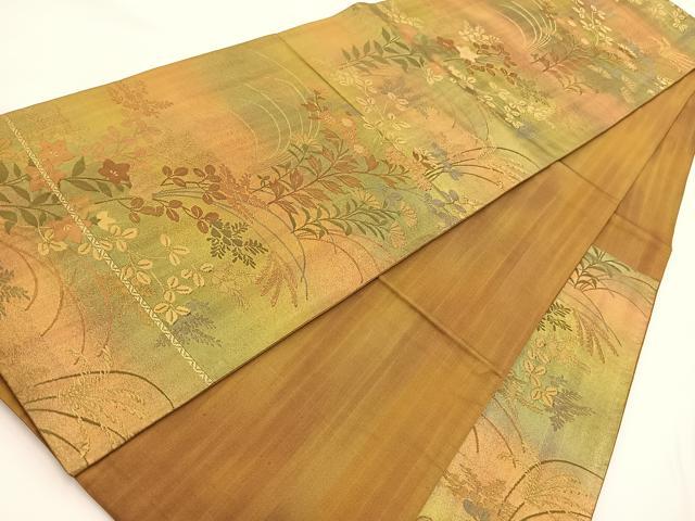 平和屋着物◎六通柄袋帯 秋草文 金糸 引箔 正絹 逸品 BAAV7192yc