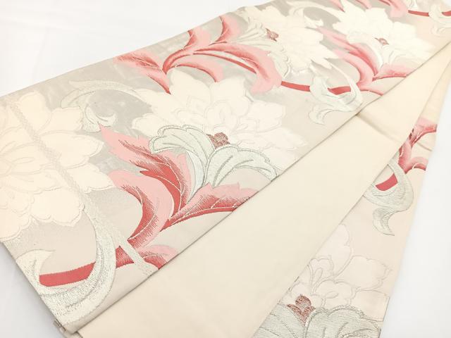平和屋着物◎六通柄袋帯 唐織 更紗花文 銀糸 正絹 逸品 BAAV7237yc
