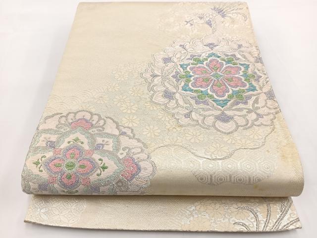 平和屋着物◎六通柄袋帯 唐織 鳳凰正倉院花文 銀糸 正絹 逸品 BAAV7241yc