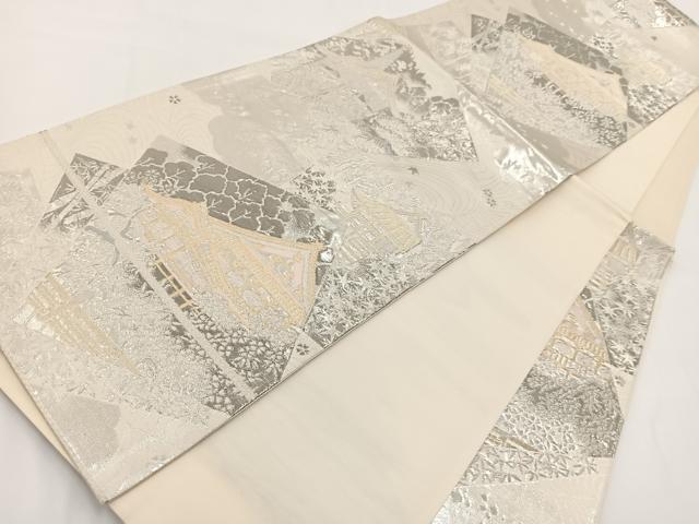 平和屋着物◎六通柄袋帯 プラチナ箔二重織 色紙重ね風景文 正絹 逸品 BAAV7257yc