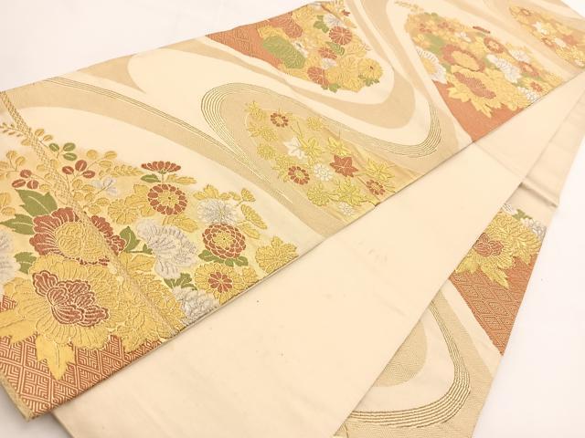 平和屋着物◎六通柄袋帯 唐織 秋草文 金銀糸 正絹 逸品 BAAV7305yc