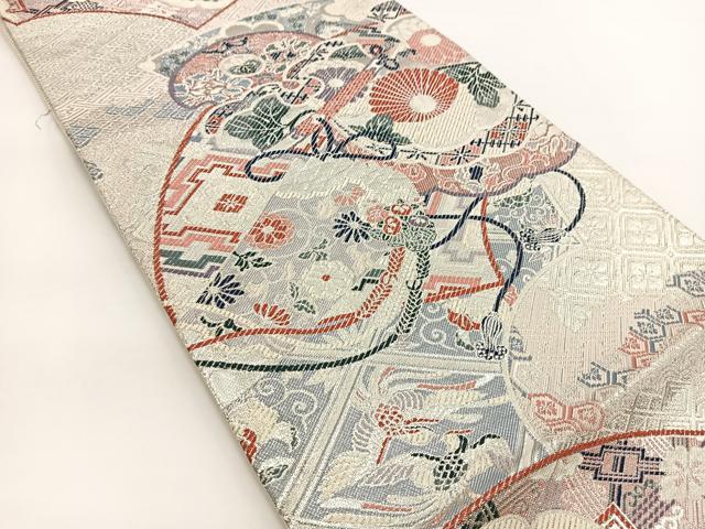 平和屋着物◎九百佐賀錦 六通柄袋帯 唐織 鳳凰吉祥花文 銀糸 正絹 逸品 BAAV7310yc