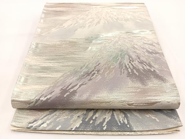 平和屋着物◎六通柄袋帯 錦綾上品錦 遠山風景文 銀糸 正絹 逸品 BAAV7318yc