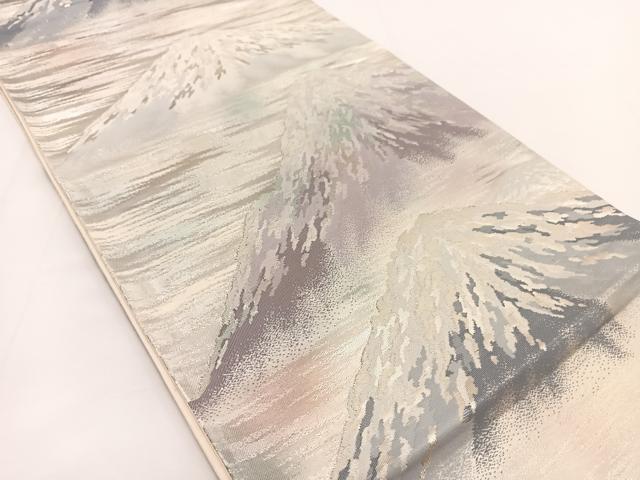 平和屋着物◎六通柄袋帯 錦綾上品錦 遠山風景文 銀糸 正絹 逸品 BAAV7318yc