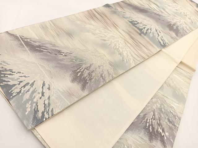 平和屋着物◎六通柄袋帯 錦綾上品錦 遠山風景文 銀糸 正絹 逸品 BAAV7318yc