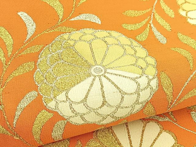 平和屋着物●爪掻き本綴れ 八寸名古屋帯 菊花文 朱色 金銀糸 正絹 逸品 BAAV7325yc