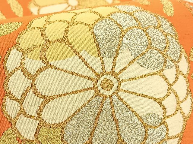 平和屋着物●爪掻き本綴れ 八寸名古屋帯 菊花文 朱色 金銀糸 正絹 逸品 BAAV7325yc