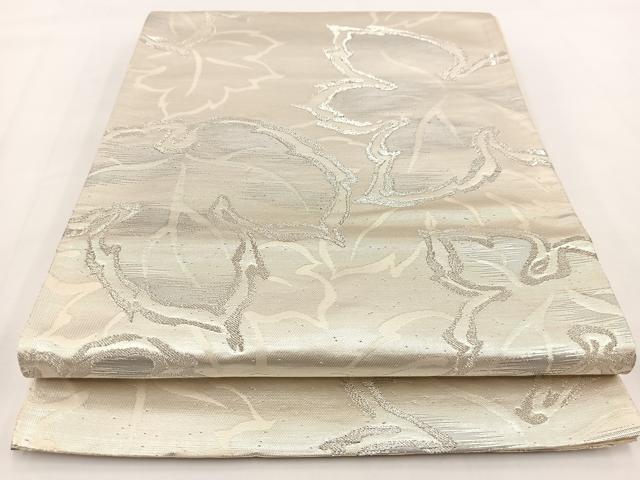 平和屋着物◎六通柄袋帯 草花文 銀糸 正絹 逸品 BAAV7331yc