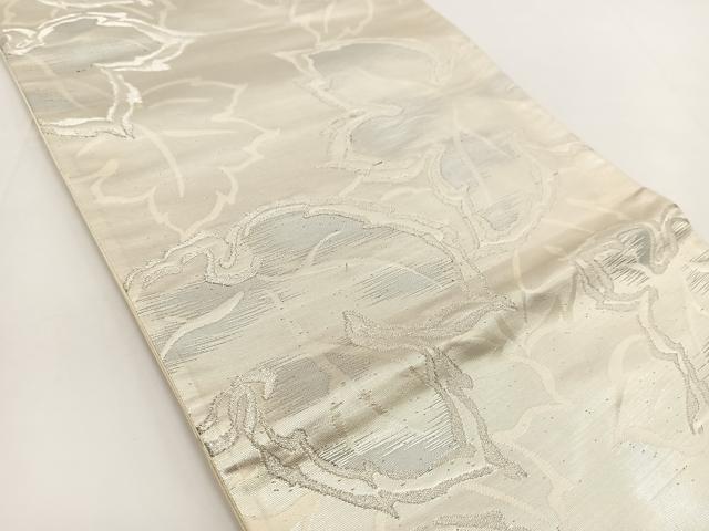 平和屋着物◎六通柄袋帯 草花文 銀糸 正絹 逸品 BAAV7331yc