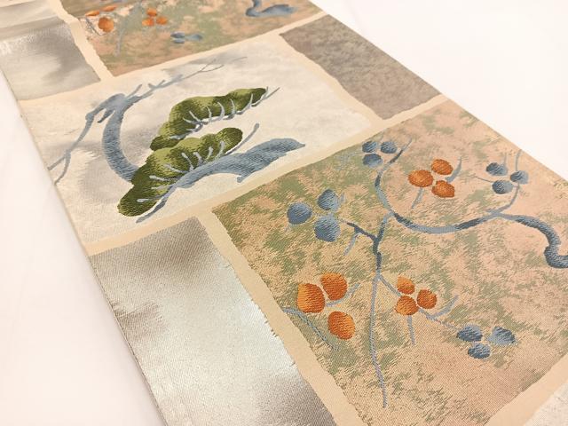平和屋着物◎六通柄袋帯 唐織 松梅文 金銀糸 引箔 正絹 逸品 BAAV7342yc