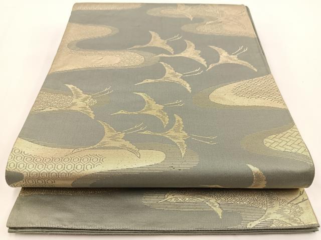 平和屋着物◎六通柄袋帯 飛鶴エ霞文 金糸 正絹 逸品 BAAV7344yc