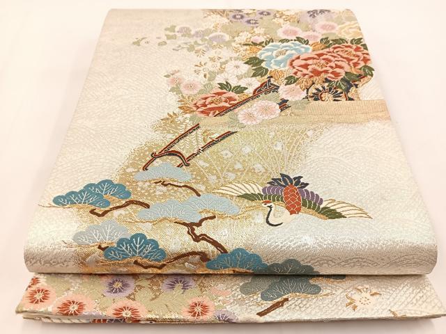平和屋着物◎六通柄袋帯 唐織 飛鶴花車文 金銀糸 正絹 逸品 BAAV7350yc