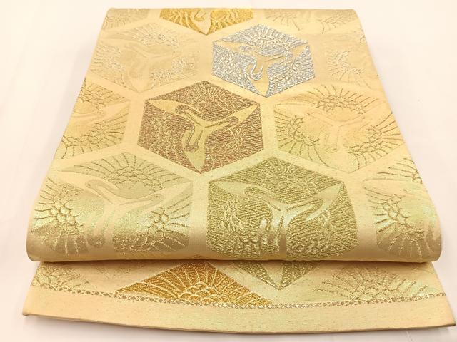 平和屋着物◎六通柄袋帯 飛鶴亀甲文 金銀糸 正絹 逸品 BAAV7352yc