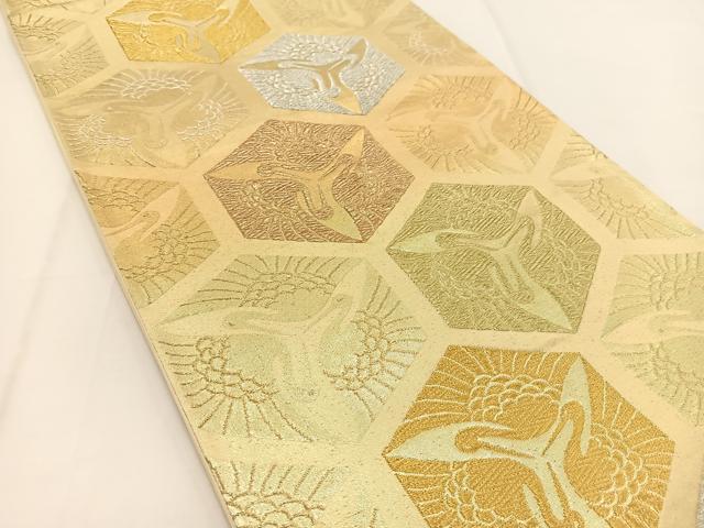 平和屋着物◎六通柄袋帯 飛鶴亀甲文 金銀糸 正絹 逸品 BAAV7352yc