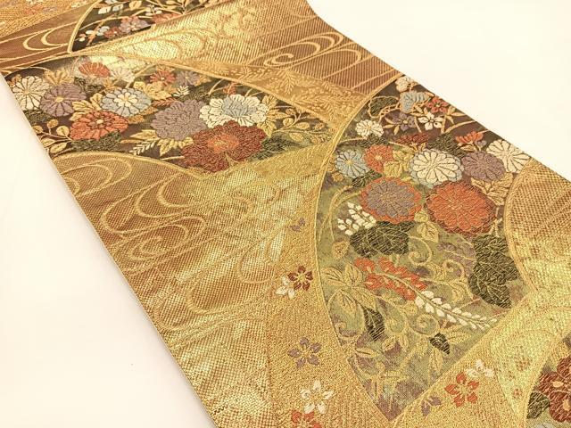 平和屋着物◎六通柄袋帯 扇面小袖吉祥文 金糸 正絹 逸品 BAAV7361yc
