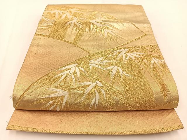平和屋着物◎六通柄袋帯 唐織 地紙笹竹文 金銀糸 引箔 正絹 逸品 BAAV7367yc