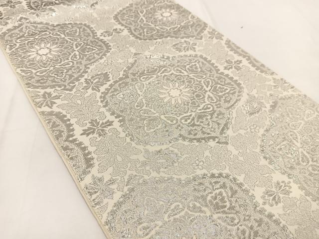 平和屋着物◎六通柄 本袋帯 手織箔 プラチナ箔 更紗花文 正絹 逸品 BAAV7379yc