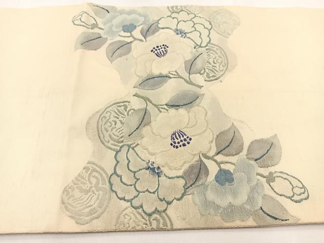 平和屋着物◎太鼓柄袋帯 すくい織 草花文 正絹 逸品 BAAV7404yc