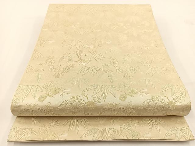 平和屋着物◎全通柄袋帯 草花文 金糸 正絹 逸品 BAAV7414yc