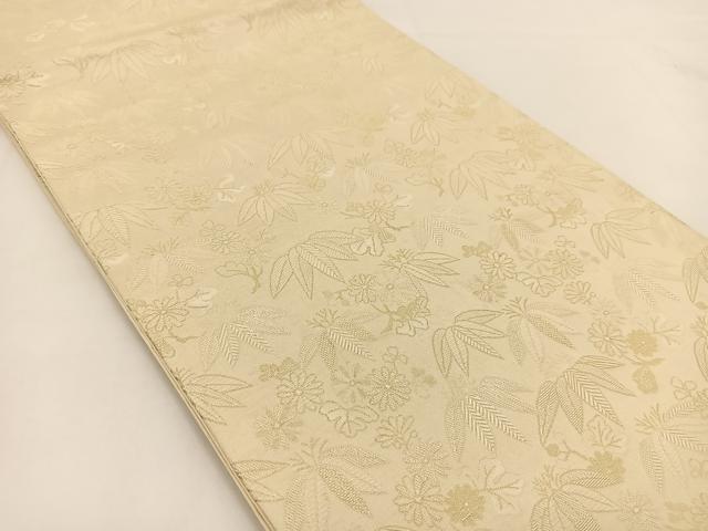 平和屋着物◎全通柄袋帯 草花文 金糸 正絹 逸品 BAAV7414yc