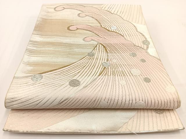 平和屋着物◎六通柄袋帯 唐織 立波文 銀糸 正絹 逸品 BAAV7415yc