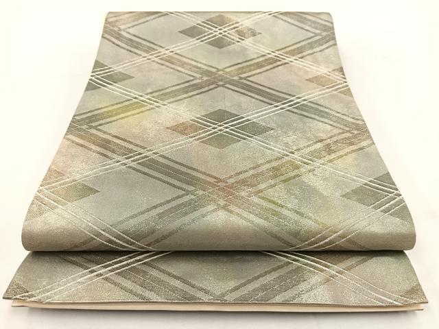 平和屋着物◎六通柄袋帯 菱天井文 銀糸 引箔 正絹 逸品 BAAV7416yc