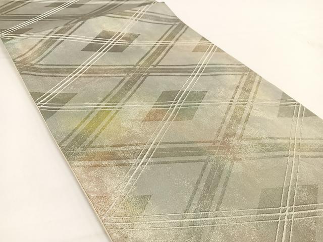 平和屋着物◎六通柄袋帯 菱天井文 銀糸 引箔 正絹 逸品 BAAV7416yc
