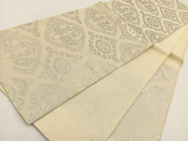平和屋着物◎六通柄 本袋帯 純箔引 向かい花鳥文 正絹 逸品 BAAV7419yc