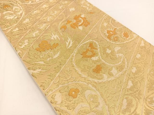 平和屋着物◎六通柄袋帯 更紗花文 金糸 正絹 逸品 BAAV7424yc