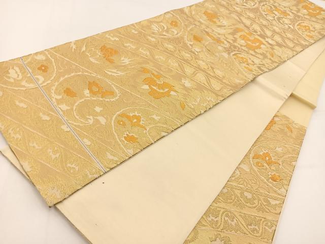 平和屋着物◎六通柄袋帯 更紗花文 金糸 正絹 逸品 BAAV7424yc