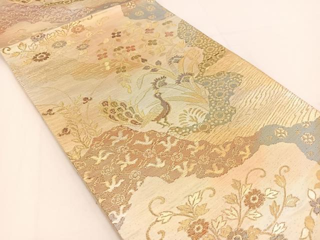 平和屋着物◎六通柄袋帯 孔雀花文 金銀糸 引箔 正絹 逸品 BAAV7427yc