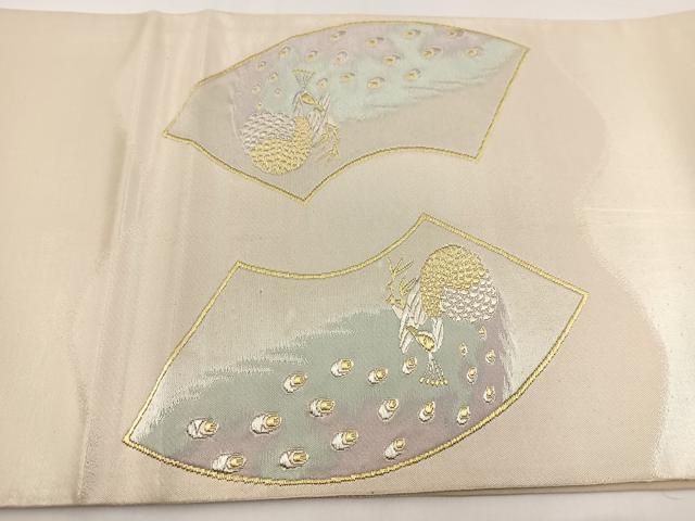平和屋着物◎太鼓柄袋帯 唐織 地紙孔雀花文 金銀糸 正絹 逸品 BAAV7431yc