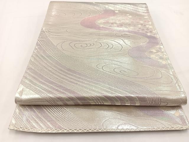 平和屋着物◎西陣 六通柄袋帯 作家物 流水文 銀糸 正絹 逸品 BAAV7432yc