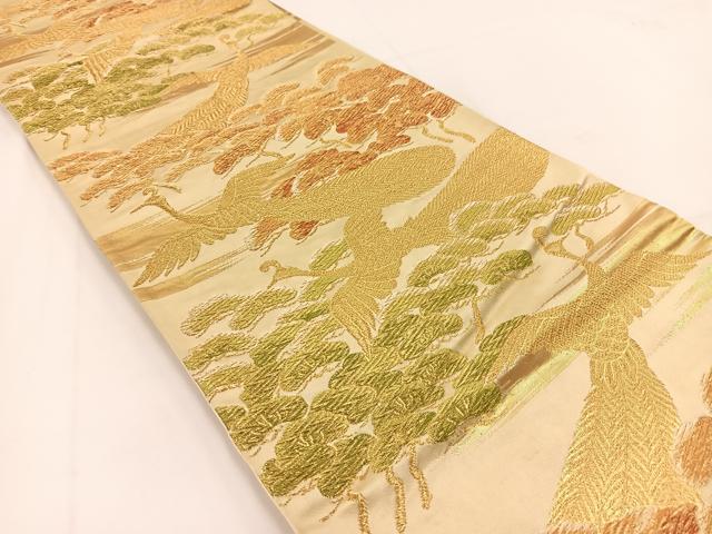 平和屋着物◎六通柄袋帯 唐織 孔雀松文 金糸 正絹 逸品 BAAV7460yc