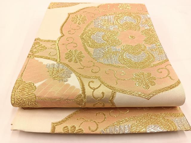 平和屋着物◎六通柄袋帯 正倉院花文 金銀糸 正絹 逸品 BAAV7465yc