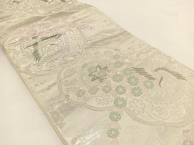平和屋着物◎六通柄袋帯 花鳥文 銀糸 正絹 逸品 BAAV7468yc