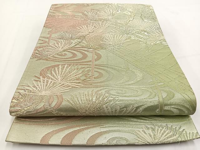 平和屋着物◎六通柄袋帯 唐織 浜松文 金銀糸 引箔 正絹 逸品 BAAV7469yc