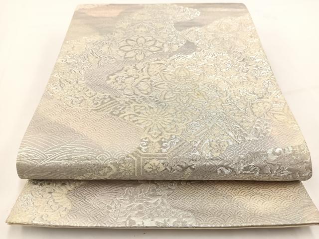 平和屋着物◎六通柄袋帯 唐織 道長更紗花文 銀糸 正絹 逸品 BAAV7477yc