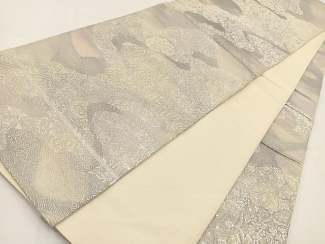 平和屋着物◎六通柄袋帯 唐織 道長更紗花文 銀糸 正絹 逸品 BAAV7477yc