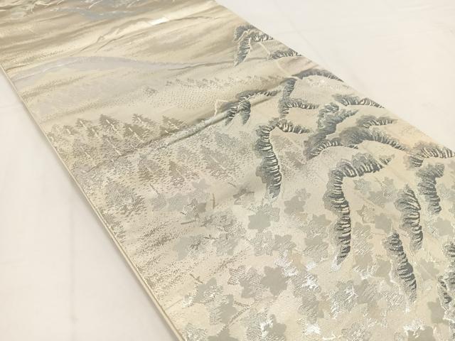 平和屋着物◎六通柄袋帯 錦袋嵯峨野 銀糸 正絹 逸品 BAAV7480yc
