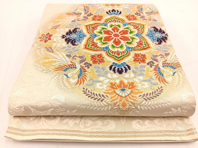 平和屋着物◎六通柄袋帯 唐織 雅 鳳凰更紗花文 金銀糸 正絹 逸品 BAAV7507yc